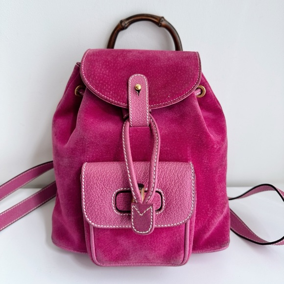 Authentic Gucci Bamboo Fuschia Pink Suede Backpack - Picture 1 of 16